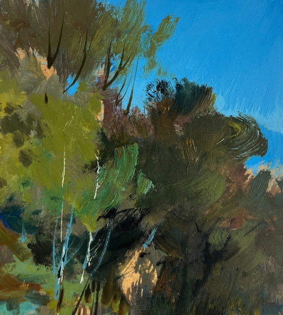 Image 1 of Original Oil Painting Summer River Landscape Quiet fishing