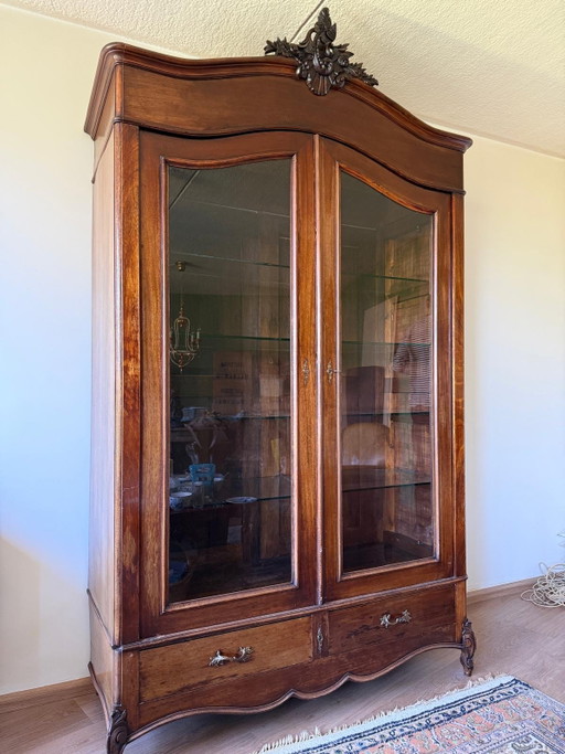 Antique Display cabinet with glass doors and drawers