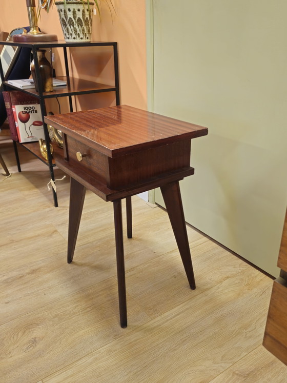 Image 1 of Small Cabinet Teak Veneer Nightstand With Drawer Cabinet Small Cabinet