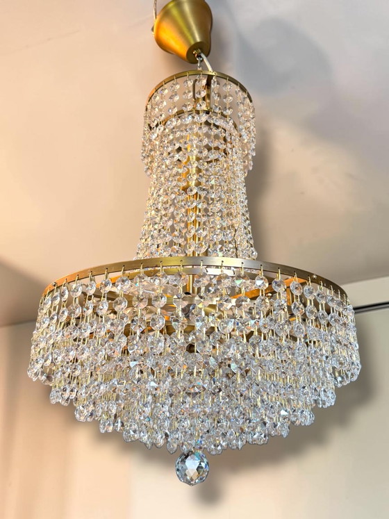 Vintage Hollywood Regency Kristallen Kroonluchter – Crystal, Brass (photo 4 of 6)