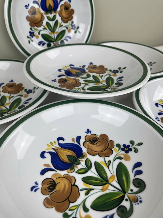 6 handbemalte tiefe Teller – Geschirr, Porcelain, Art Nouveau (photo 5 of 7)
