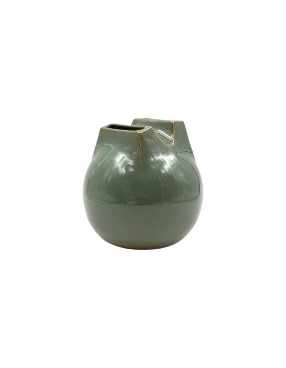 Image 1 of Mid-century Modern green spherical stoneware vase, Franco Bucci Italy ca. 1970