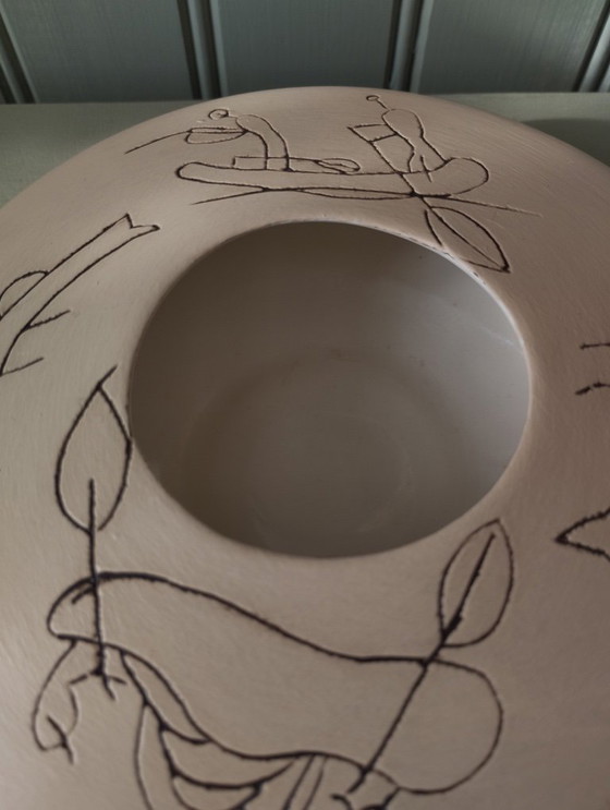 Image 1 of Photophore décor gravé MicMac Pottery Walfield Artisanat Indien Amérique du Nord