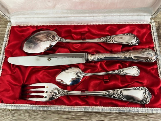 Image 1 of Verzilverd bestekset voor 4 personen in Louis XV-stijl, gekeurd door zilversmid Cailar Bayard.