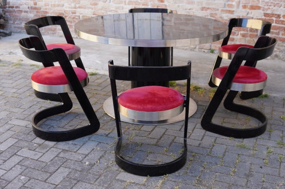 Willy Rizzo – Set van 6 eetkamerstoelen, Italië, jaren 70 – Mario Sabot, Metal, Wood (photo 5 of 7)