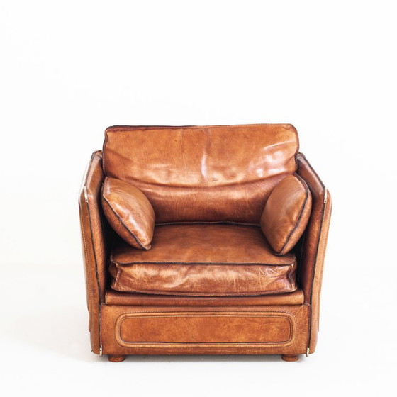 Fauteuil Club Vintage de Roche Bobois. Cuir de buffle camel. France, années 1980. – Leather (photo 4 of 19)