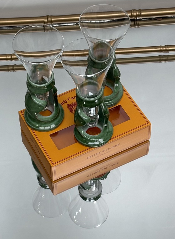 Image 1 of Copas de champán de cristal Francis Dumelié de cerámica verde