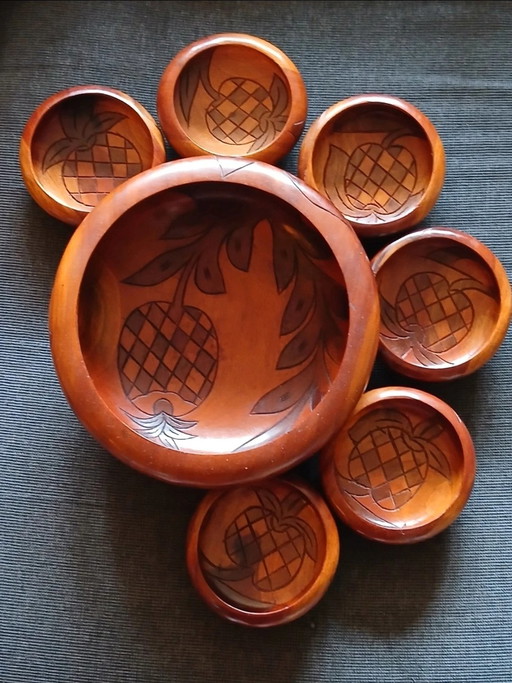 Juego de ensalada vintage de teca tallada a mano