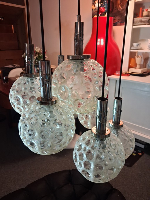 Vintage Cascade space-age pendant 7 XL glasbollen 1950