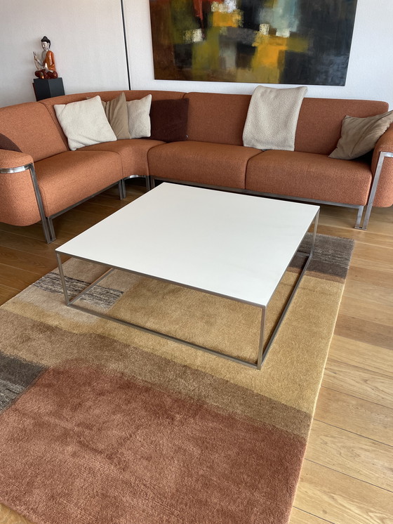 Image 1 of Tavolino Metaform, 110 m x 110 cm, altezza 36, ​​piano in ceramica con gambe spazzolate, opaco