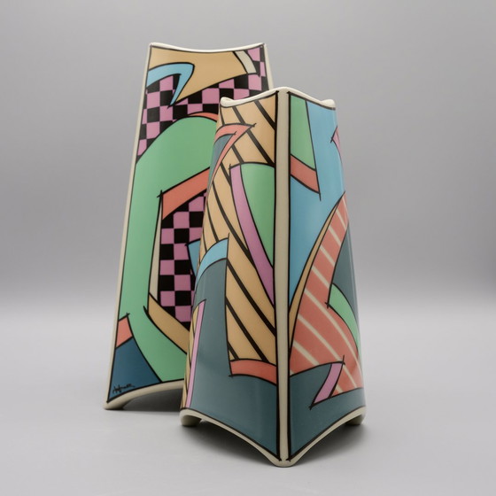 Image 1 of Dorothy Hafner for Rosenthal "Flash" Vase Duo, Allemagne 1980 Memphis Group Era