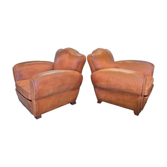 Image 1 of French Art Deco style leather club armchairs, 1950s/60s