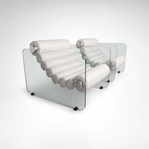 Fauteuil Hyaline en cuir et verre par Fabio Lenci pour Stendig Italie 1960, ensemble de 2