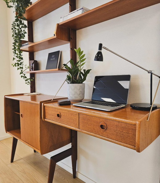Image 1 of Ergo De Luxe Texmon Modular Set – Two Modules with Desk (Teak Wood)