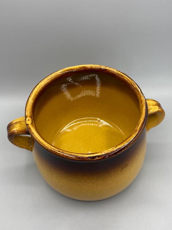 Olla de terracota esmaltada con dos asas – Esmalte color miel y marrón – Loza (photo 4 of 7)
