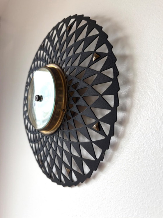 Beautiful vintage MCM starburst or sunburst barometer 50s 60s, Clocks, Glass, Metal, Black (photo 6 of 7)