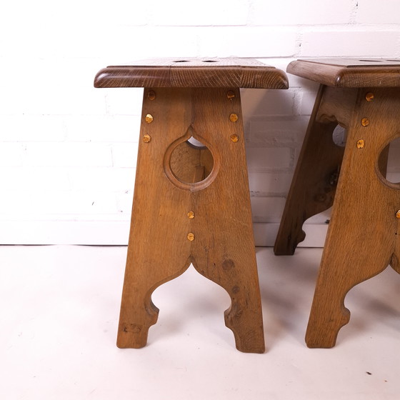 Image 1 of 4 Vintage Stools Oak