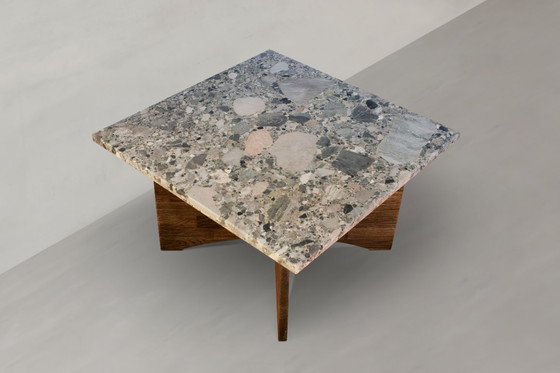 Image 1 of Breccia Alba salontafel, gemaakt van natuursteen en massief eikenhout.