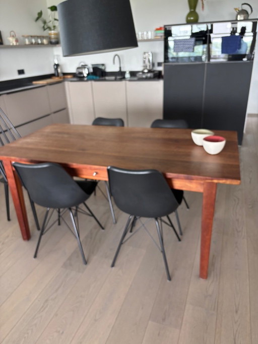 Massief kersenhouten eettafel met 2 lades