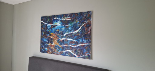 Unique Abstract Painting: Lively Water Reflections – schilderijen tekeningen, Canvas