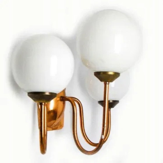 Dreiarmige Wandleuchte aus poliertem Kupfer, 1970er Jahre, Wandleuchten, Glas, Messing, Braun (Foto 7 von 7)