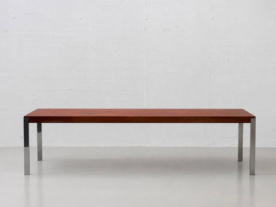 Image 1 of Spacious dining table with rosewood veneer and chrome-plated steel frame, 1970s