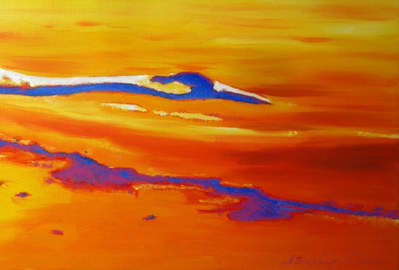 Peinture à l'Huile Originale Art Moderne Symbolisme Ciel Grues Volent – Peintures et dessins, Canvas (photo 7 of 7)