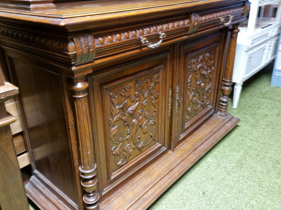 Image 1 of Antique Renaissance Sideboard Cabinet – Solid Wood – Hand-Carved