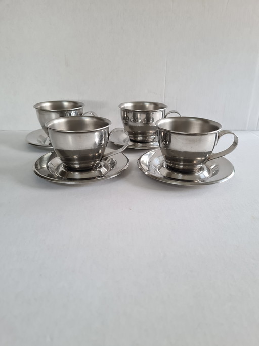 Motta Italy double-walled stainless steel espresso cup and saucer set of 4