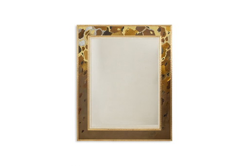 Mirror in marquetry of oxidized and patinated brass. Artist's work