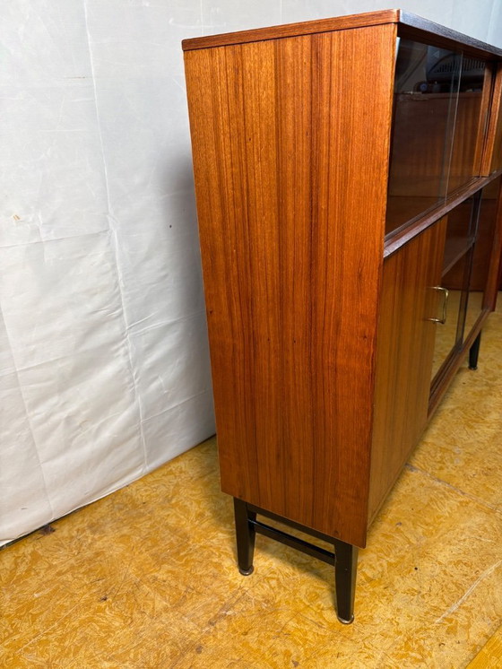 Image 1 of Mid-Century Retro Vintage Teak Sideboard / Bookcase / Display Cabinet by Nathan Furniture 1960s  Sliding Glass Doors • Bureau Fl