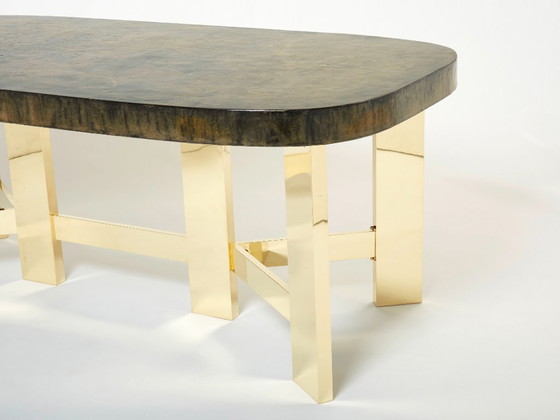 Image 1 of Belgian brutalist resin and brass dining table 1970