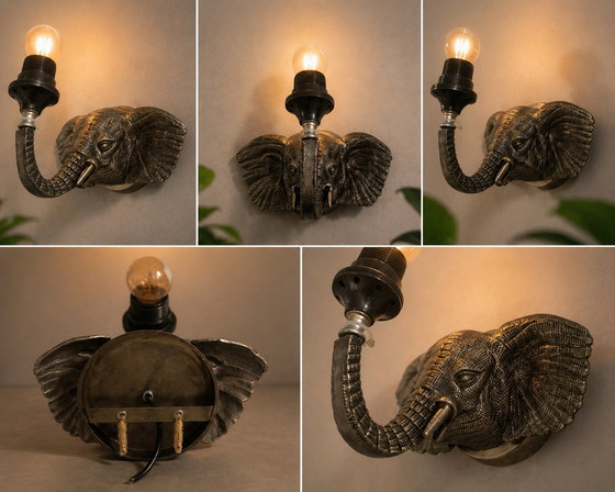 Image 1 of Set of 2 Vintage Elephant Wall Lamps – Hollywood Regency – Brass
