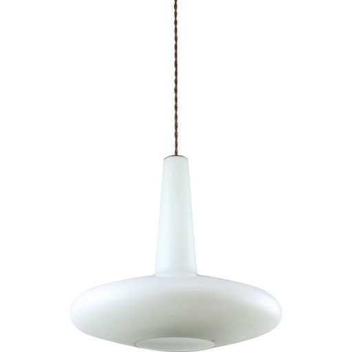 Lampada a sospensione vintage in ottone e opalino, Italia