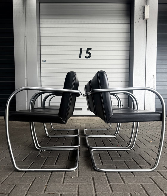 Image 1 of 6 sedie Brno di Mies van der Rohe, Fasem, in pelle nera