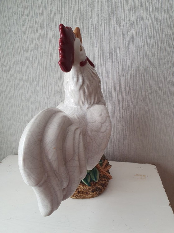 Image 1 of Grand coq vintage en céramique – glaçure craquelée – 47 cm