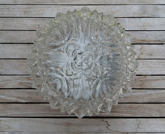 Image 1 of Plafonnier vintage J. années 60/70 en cristal épais, motif géométrique en losanges