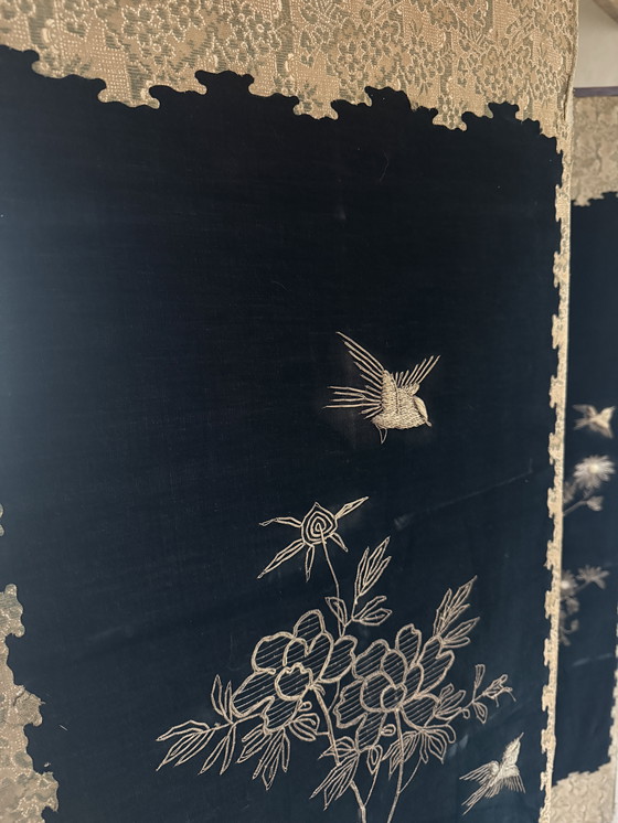 Image 1 of Antique Chinese embroidered chinoiserie folding screen ca. 1885