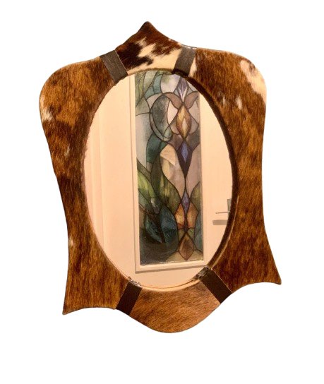 Miroir Écusson Vintage "Style Shérif" – Peau de Vache (Années 70) – spiegels, Leather, Skai