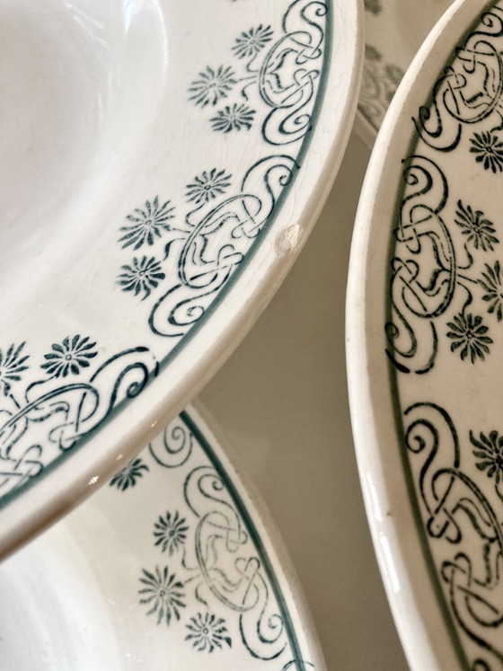 Image 1 of 6 assiettes creuses Digoin & sarreguemines, décors fleuri vert émeraude