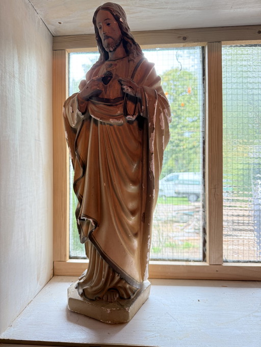 Estatua antigua de Cristo - Sagrado Corazón ca 1920