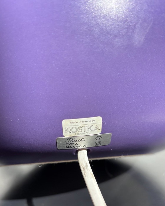 Postmodern Kostka France Table Lamp (Purple, 1980s) with Vintage Moiré Shade – Ceramic (photo 9 of 14)