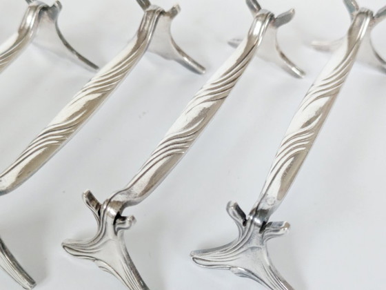 Image 1 of Lot de 6 repose-couteaux Christofle en métal argenté, décoration de table Art nouveau française