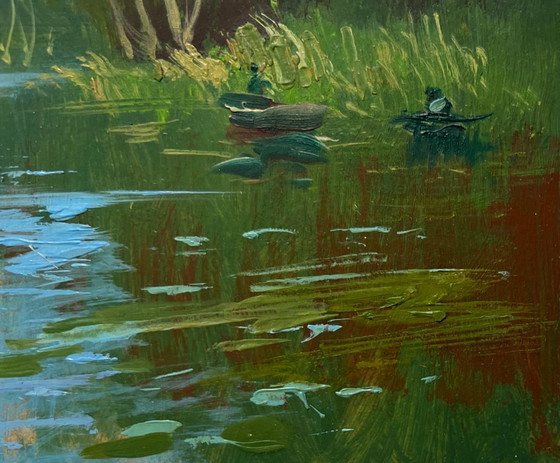Image 1 of Original Oil Painting Summer River Landscape River in green embrace