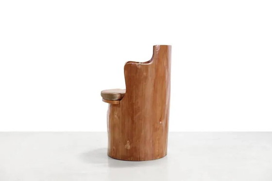 Sedia svedese ricavata da un tronco di pino, risalente agli anni '60., Poltrone, Pelle, Legno, Marrone (foto 6 di 6)