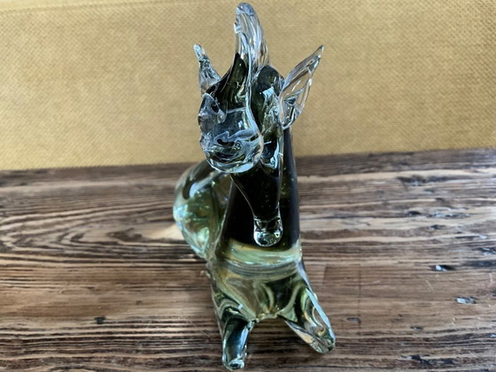 Image 1 of Murano glass reclining horse olive khaki