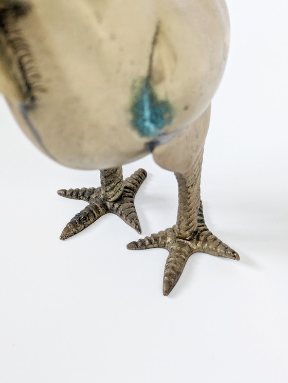 Image 1 of Figurina di gallo in ottone del Medioevo, scultura di uccello modernista stilizzato, decorazione animale in ottone vintage