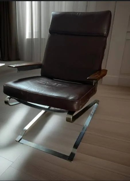 Girsberger schommelstoel, vintage design. – schommelstoelen, Leather, Metal, Mid Century Modern (photo 2 of 6)