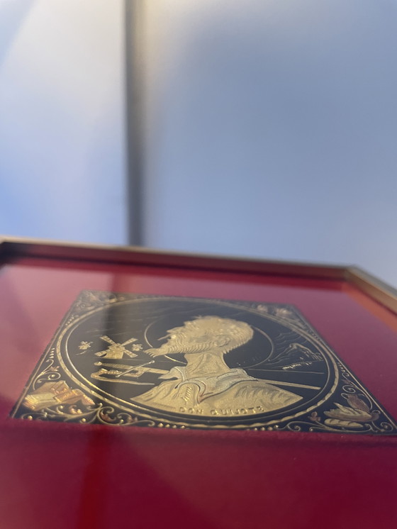 Image 1 of Decoración de pared Don Quijote 15 x 15 cm con incrustaciones de oro de 24 quilates