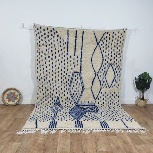 Abstrakter blauer marokkanischer Berberteppich – Abstrakter blauer marokkanischer Berberteppich | 287 × 195 cm